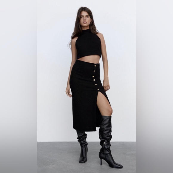 Zara Dresses & Skirts - Midi slit black skirt